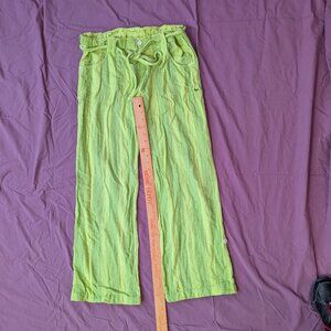 Victoria's Secret green striped 100% cotton pants medium th button fly sash belt